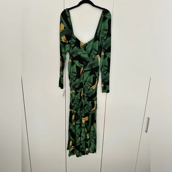 GANNI - Printed Drapey Jersey Gathering Midi Dress - Size 10 - Picture 6 of 6